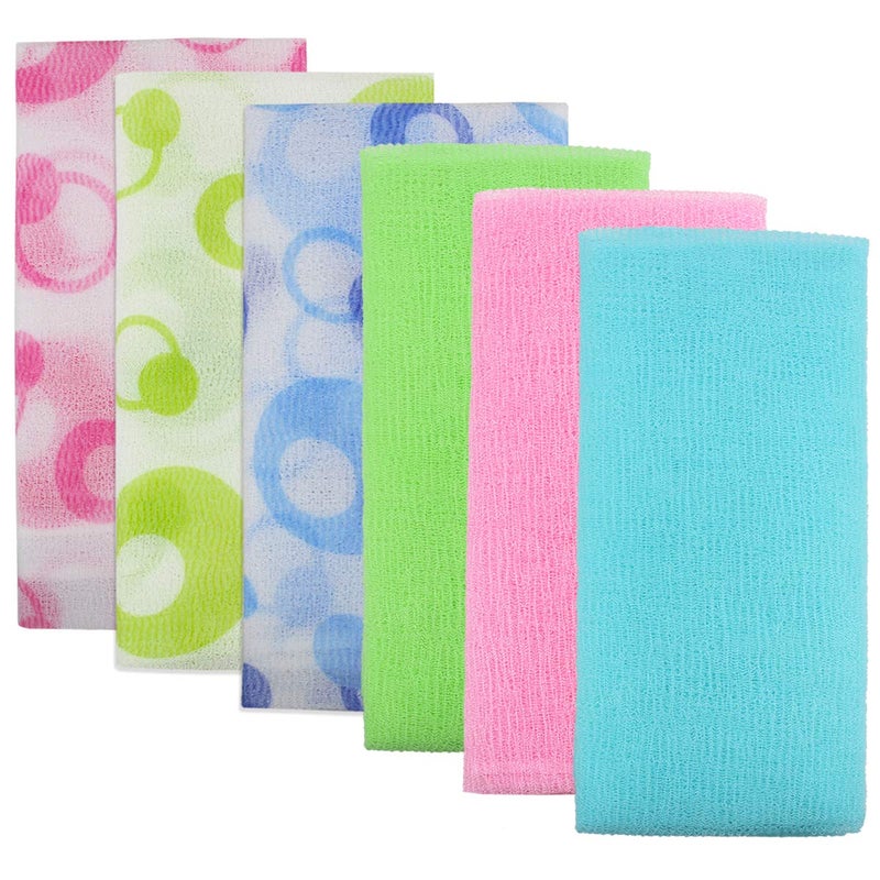 Meetory 6 Pieces Exfoliating Nylon Bath Cloth Towel, 35 inches (90cm) Beauty Skin Bath Wash Cloth Towel Massage for Women and Men - Image 1